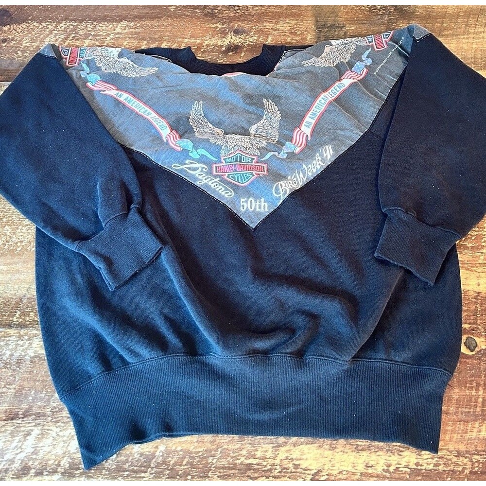Unique VTG Harley Davidson Black M Sweatshirt 1991 Daytona Bandana Handmade